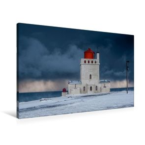 Premium Textil-Leinwand 90 x 60 cm Quer-Format Leuchtturm von Dyrhólaey | Wandbild, HD-Bild auf Keilrahmen, Fertigbild auf hochwertigem Vlies, Leinwanddruck von Irma van der Wiel von van der Wiel,  Irma