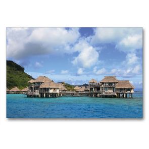 Premium Textil-Leinwand 90 x 60 cm Quer-Format Luxus-Überwaserbungalows vor Bora Bora in der Südsee | Wandbild, HD-Bild auf Keilrahmen, Fertigbild auf hochwertigem Vlies, Leinwanddruck von Jana Thiem-Eberitsch