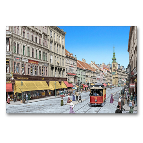 Premium Textil-Leinwand 90 x 60 cm Quer-Format Mariahilferstraße 1908 (Koloration aus Schwarzweißfotografie) | Wandbild, HD-Bild auf Keilrahmen, Fertigbild auf hochwertigem Vlies, Leinwanddruck von André Tetsch