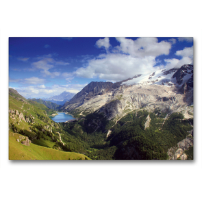 Premium Textil-Leinwand 90 x 60 cm Quer-Format Marmolada mit Fedaiasee | Wandbild, HD-Bild auf Keilrahmen, Fertigbild auf hochwertigem Vlies, Leinwanddruck von Gerhard Albicker