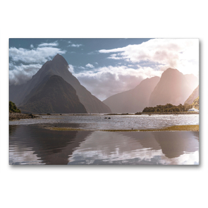 Premium Textil-Leinwand 90 x 60 cm Quer-Format Milford Sound | Wandbild, HD-Bild auf Keilrahmen, Fertigbild auf hochwertigem Vlies, Leinwanddruck von Alexander Höntschel