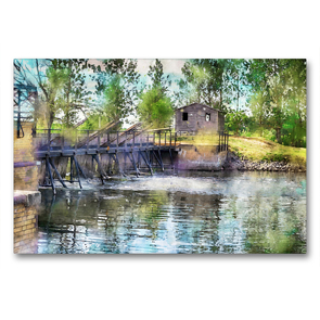 Premium Textil-Leinwand 90 x 60 cm Quer-Format Nadelwehr an der Havel bei Gülpe | Wandbild, HD-Bild auf Keilrahmen, Fertigbild auf hochwertigem Vlies, Leinwanddruck von Anja Frost