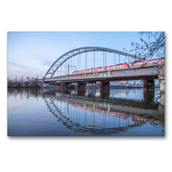 Premium Textil-Leinwand 90 x 60 cm Quer-Format Neue Niederräder Brücke in Frankfurt | Wandbild, HD-Bild auf Keilrahmen, Fertigbild auf hochwertigem Vlies, Leinwanddruck von Rolf Hecker