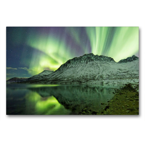 Premium Textil-Leinwand 90 x 60 cm Quer-Format Nordlicht Norwegen | Wandbild, HD-Bild auf Keilrahmen, Fertigbild auf hochwertigem Vlies, Leinwanddruck von Johann Schörkhuber