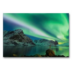 Premium Textil-Leinwand 90 x 60 cm Quer-Format Nordlicht Norwegen | Wandbild, HD-Bild auf Keilrahmen, Fertigbild auf hochwertigem Vlies, Leinwanddruck von Johann Schörkhuber