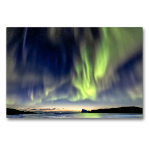 Premium Textil-Leinwand 90 x 60 cm Quer-Format Nordlichter bei der Insel Sommarøy | Wandbild, HD-Bild auf Keilrahmen, Fertigbild auf hochwertigem Vlies, Leinwanddruck von AkremaFotoArt