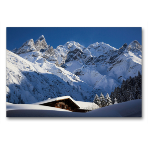 Premium Textil-Leinwand 90 x 60 cm Quer-Format Oberstdorf – Allgäuer Alpen mit Trettachspitze, Mädelgabel und Hochfrottspitze | Wandbild, HD-Bild auf Keilrahmen, Fertigbild auf hochwertigem Vlies, Leinwanddruck von Andreas Riedmiller