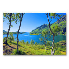 Premium Textil-Leinwand 90 x 60 cm Quer-Format Panorama am Ytterfjord | Wandbild, HD-Bild auf Keilrahmen, Fertigbild auf hochwertigem Vlies, Leinwanddruck von Gisela Scheffbuch