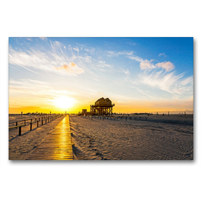 Premium Textil-Leinwand 90 x 60 cm Quer-Format Pfahlbau im Sonnenuntergang | Wandbild, HD-Bild auf Keilrahmen, Fertigbild auf hochwertigem Vlies, Leinwanddruck von A. Dreegmeyer