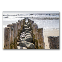 Premium Textil-Leinwand 90 x 60 cm Quer-Format Pfahlreihe am Strand von Blåvand | Wandbild, HD-Bild auf Keilrahmen, Fertigbild auf hochwertigem Vlies, Leinwanddruck von DannyTchi