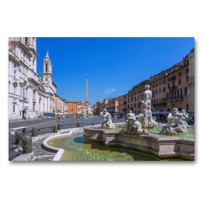 Premium Textil-Leinwand 90 x 60 cm Quer-Format Piazza Navona mit Neptunbrunnen und Vierströmebrunnen | Wandbild, HD-Bild auf Keilrahmen, Fertigbild auf hochwertigem Vlies, Leinwanddruck von Hanna Wagner