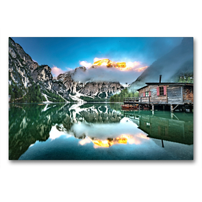 Premium Textil-Leinwand 90 x 60 cm Quer-Format Pragser Wildsee Ein Motiv aus dem Kalender Alpen und Seen | Wandbild, HD-Bild auf Keilrahmen, Fertigbild auf hochwertigem Vlies, Leinwanddruck von Janina Fischer