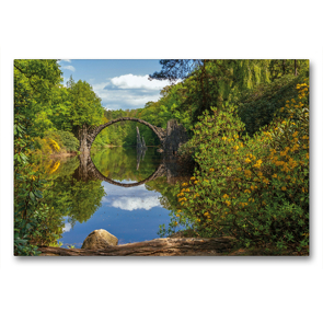 Premium Textil-Leinwand 90 x 60 cm Quer-Format Rakotzbrücke im Rhododrendronpark Kromlau | Wandbild, HD-Bild auf Keilrahmen, Fertigbild auf hochwertigem Vlies, Leinwanddruck von N N