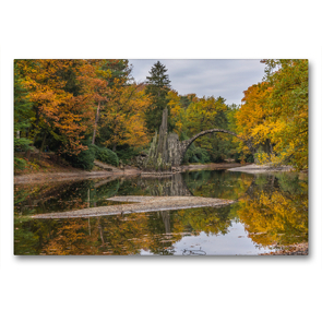 Premium Textil-Leinwand 90 x 60 cm Quer-Format Rakotzbrücke und See im Kromlauerpark | Wandbild, HD-Bild auf Keilrahmen, Fertigbild auf hochwertigem Vlies, Leinwanddruck von Michael Weirauch