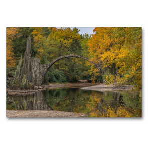 Premium Textil-Leinwand 90 x 60 cm Quer-Format Rakotzbrücke und See im Kromlauerpark | Wandbild, HD-Bild auf Keilrahmen, Fertigbild auf hochwertigem Vlies, Leinwanddruck von Michael Weirauch