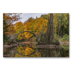 Premium Textil-Leinwand 90 x 60 cm Quer-Format Rakotzbrücke und See im Kromlauerpark | Wandbild, HD-Bild auf Keilrahmen, Fertigbild auf hochwertigem Vlies, Leinwanddruck von Michael Weirauch