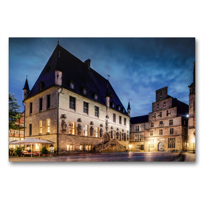 Premium Textil-Leinwand 90 x 60 cm Quer-Format Rathaus Osnabrück mit Stadtwaage im Abendlicht | Wandbild, HD-Bild auf Keilrahmen, Fertigbild auf hochwertigem Vlies, Leinwanddruck von Kurt Krause
