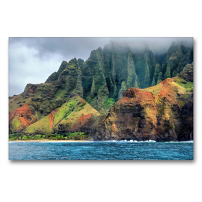 Premium Textil-Leinwand 90 x 60 cm Quer-Format Rauhe Steilküste Napali Coast auf der Insel Kauai in Hawaii | Wandbild, HD-Bild auf Keilrahmen, Fertigbild auf hochwertigem Vlies, Leinwanddruck von Sandra Schänzer