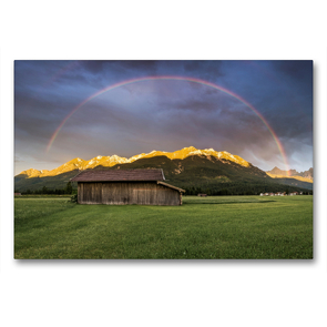 Premium Textil-Leinwand 90 x 60 cm Quer-Format Regenbogen über dem Karwendel | Wandbild, HD-Bild auf Keilrahmen, Fertigbild auf hochwertigem Vlies, Leinwanddruck von Martin Wasilewski