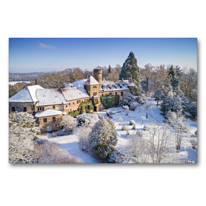 Premium Textil-Leinwand 90 x 60 cm Quer-Format Schloss Hohenstein im Winter | Wandbild, HD-Bild auf Keilrahmen, Fertigbild auf hochwertigem Vlies, Leinwanddruck von Val Thoermer