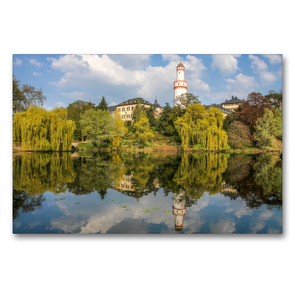 Premium Textil-Leinwand 90 x 60 cm Quer-Format Schlosspark und weißer Turm in Bad Homburg | Wandbild, HD-Bild auf Keilrahmen, Fertigbild auf hochwertigem Vlies, Leinwanddruck von Christian Müringer