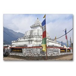 Premium Textil-Leinwand 90 x 60 cm Quer-Format Schöner Stupa im Dorf Chaurikharka im Solu Khumbu auf 2650 m Höhe | Wandbild, HD-Bild auf Keilrahmen, Fertigbild auf hochwertigem Vlies, Leinwanddruck von Ulrich Senff