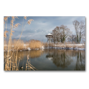 Premium Textil-Leinwand 90 x 60 cm Quer-Format Seeburgpark und Seeburgturm in Kreuzlingen am Bodensee | Wandbild, HD-Bild auf Keilrahmen, Fertigbild auf hochwertigem Vlies, Leinwanddruck von Gabi Emser und Rainer Awiszus-Emser