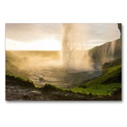 Premium Textil-Leinwand 90 x 60 cm Quer-Format Seljandsfoss Island | Wandbild, HD-Bild auf Keilrahmen, Fertigbild auf hochwertigem Vlies, Leinwanddruck von Johann Schörkhuber