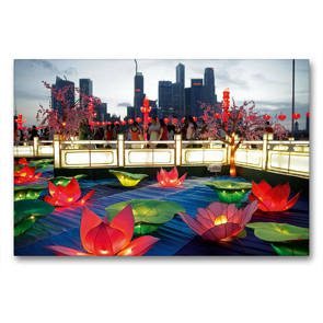 Premium Textil-Leinwand 90 x 60 cm Quer-Format Singapore River Hong Bao Carnival | Wandbild, HD-Bild auf Keilrahmen, Fertigbild auf hochwertigem Vlies, Leinwanddruck von Peter Schickert