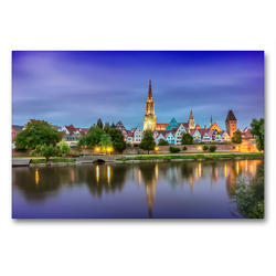 Premium Textil-Leinwand 90 x 60 cm Quer-Format Skyline der Stadt Ulm | Wandbild, HD-Bild auf Keilrahmen, Fertigbild auf hochwertigem Vlies, Leinwanddruck von Melanie Viola