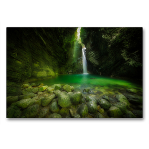 Premium Textil-Leinwand 90 x 60 cm Quer-Format Socatal, Kozjak Wasserfall | Wandbild, HD-Bild auf Keilrahmen, Fertigbild auf hochwertigem Vlies, Leinwanddruck von Jörg Schmöe