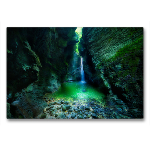 Premium Textil-Leinwand 90 x 60 cm Quer-Format Socatal, Kozjak Wasserfall | Wandbild, HD-Bild auf Keilrahmen, Fertigbild auf hochwertigem Vlies, Leinwanddruck von Jörg Schmöe