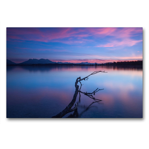 Premium Textil-Leinwand 90 x 60 cm Quer-Format Sonnenuntergang am Chiemsee | Wandbild, HD-Bild auf Keilrahmen, Fertigbild auf hochwertigem Vlies, Leinwanddruck von David Wolf