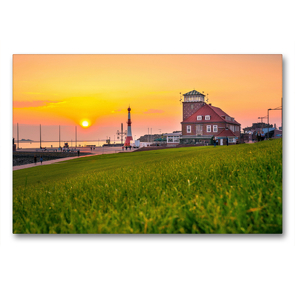 Premium Textil-Leinwand 90 x 60 cm Quer-Format Sonnenuntergang in Bremerhaven an der Weser | Wandbild, HD-Bild auf Keilrahmen, Fertigbild auf hochwertigem Vlies, Leinwanddruck von Steffen Flüchter