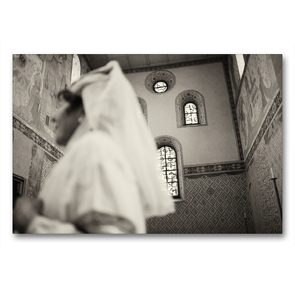 Premium Textil-Leinwand 90 x 60 cm Quer-Format Stiftskirche in Stein am Rhein | Wandbild, HD-Bild auf Keilrahmen, Fertigbild auf hochwertigem Vlies, Leinwanddruck von Andreas Riedmiller