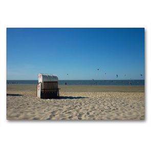 Premium Textil-Leinwand 90 x 60 cm Quer-Format Strandkorb an der Nordsee | Wandbild, HD-Bild auf Keilrahmen, Fertigbild auf hochwertigem Vlies, Leinwanddruck von kattobello