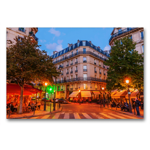 Premium Textil-Leinwand 90 x 60 cm Quer-Format Straßenkreuzung auf der Ile Saint Louis in Paris bei Nacht | Wandbild, HD-Bild auf Keilrahmen, Fertigbild auf hochwertigem Vlies, Leinwanddruck von Christian Müller