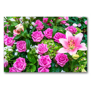 Premium Textil-Leinwand 90 x 60 cm Quer-Format Strauß mit dunkelrosa Rosen und rosa Lilien | Wandbild, HD-Bild auf Keilrahmen, Fertigbild auf hochwertigem Vlies, Leinwanddruck von Dieter Meyer