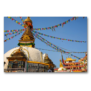 Premium Textil-Leinwand 90 x 60 cm Quer-Format Stupa in Kathmandu | Wandbild, HD-Bild auf Keilrahmen, Fertigbild auf hochwertigem Vlies, Leinwanddruck von Maro Niemann