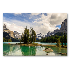 Premium Textil-Leinwand 90 x 60 cm Quer-Format Traumziel Spirit Island, Maligne Lake | Wandbild, HD-Bild auf Keilrahmen, Fertigbild auf hochwertigem Vlies, Leinwanddruck von Adrian Geering