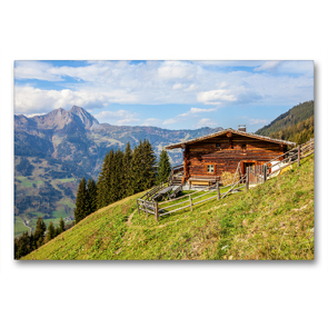 Premium Textil-Leinwand 90 x 60 cm Quer-Format Urige Almhütte auf dem Weg zum Paarsee | Wandbild, HD-Bild auf Keilrahmen, Fertigbild auf hochwertigem Vlies, Leinwanddruck von Christa Kramer