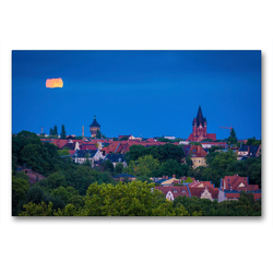 Premium Textil-Leinwand 90 x 60 cm Quer-Format Vollmond über Halle-Saale | Wandbild, HD-Bild auf Keilrahmen, Fertigbild auf hochwertigem Vlies, Leinwanddruck von Martin Wasilewski