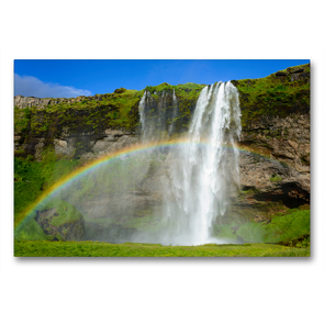 Premium Textil-Leinwand 90 x 60 cm Quer-Format Wasserfall Seljalandsfoss | Wandbild, HD-Bild auf Keilrahmen, Fertigbild auf hochwertigem Vlies, Leinwanddruck von Frauke Scholz