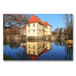 Premium Textil-Leinwand 90 x 60 cm Quer-Format Wasserschloss Strünkede in Herne-Baukau. | Wandbild, HD-Bild auf Keilrahmen, Fertigbild auf hochwertigem Vlies, Leinwanddruck von Michael Jäger