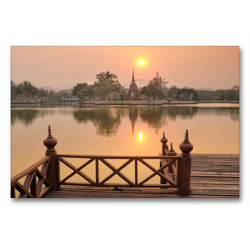 Premium Textil-Leinwand 90 x 60 cm Quer-Format Wat Sa Si, Sukhothai Historical Park, UNESCO World Heritage Site | Wandbild, HD-Bild auf Keilrahmen, Fertigbild auf hochwertigem Vlies, Leinwanddruck von Christian Heeb