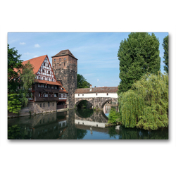 Premium Textil-Leinwand 90 x 60 cm Quer-Format Weinstadel und Henkerbrücke an der Pegnitz | Wandbild, HD-Bild auf Keilrahmen, Fertigbild auf hochwertigem Vlies, Leinwanddruck von Björn Birkhahn