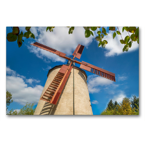 Premium Textil-Leinwand 90 x 60 cm Quer-Format Windmühle in Syrau – einzige erhaltene Windmühle im Vogtland | Wandbild, HD-Bild auf Keilrahmen, Fertigbild auf hochwertigem Vlies, Leinwanddruck von Ulrich Männel www.studio-fifty-five.de