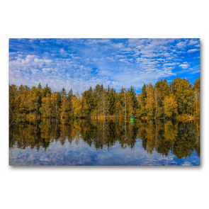 Premium Textil-Leinwand 900 x 600 cm Quer-Format Uferlandschaft Moorteich mit Fischerboot – Pfrunger-Burgweiler Ried | Wandbild, HD-Bild auf Keilrahmen, Fertigbild auf hochwertigem Vlies, Leinwanddruck von Christine Horn