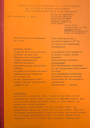 Protokollarisches zum Prozess-Knacks am 4.3. und 15.3.1982