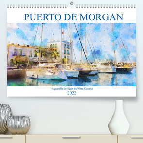 Puerto de Morgan – Aquarell der Hafenstadt auf Gran Canaria (Premium, hochwertiger DIN A2 Wandkalender 2022, Kunstdruck in Hochglanz) von Frost,  Anja
